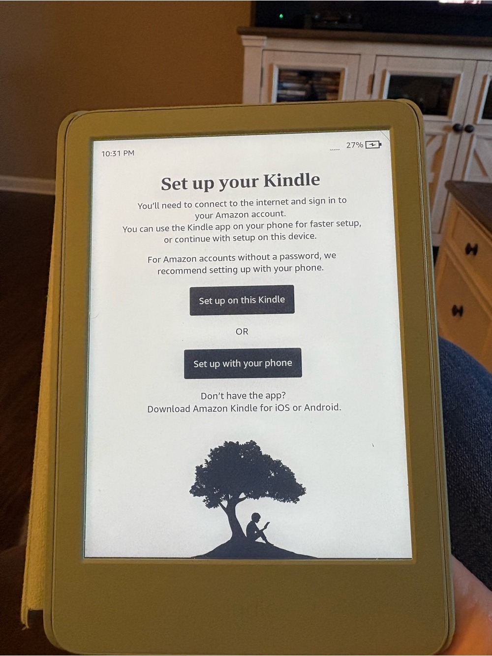 Amazon Kindle E-Reader with cover in Matcha